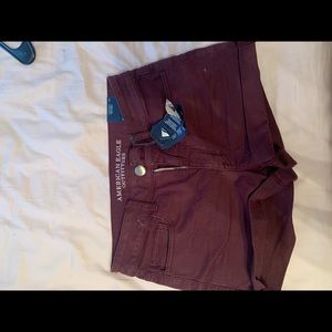 high waisted maroon denim shorts